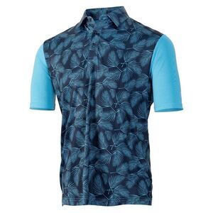 Island Green Mens Golf Tropical Leaves Polo Shirt / Navy/Turquoise